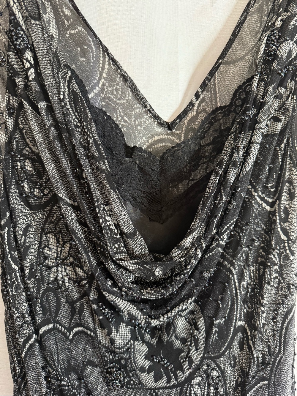 White House Black Market Women's Black Lace Cowl Neck Slip Dress